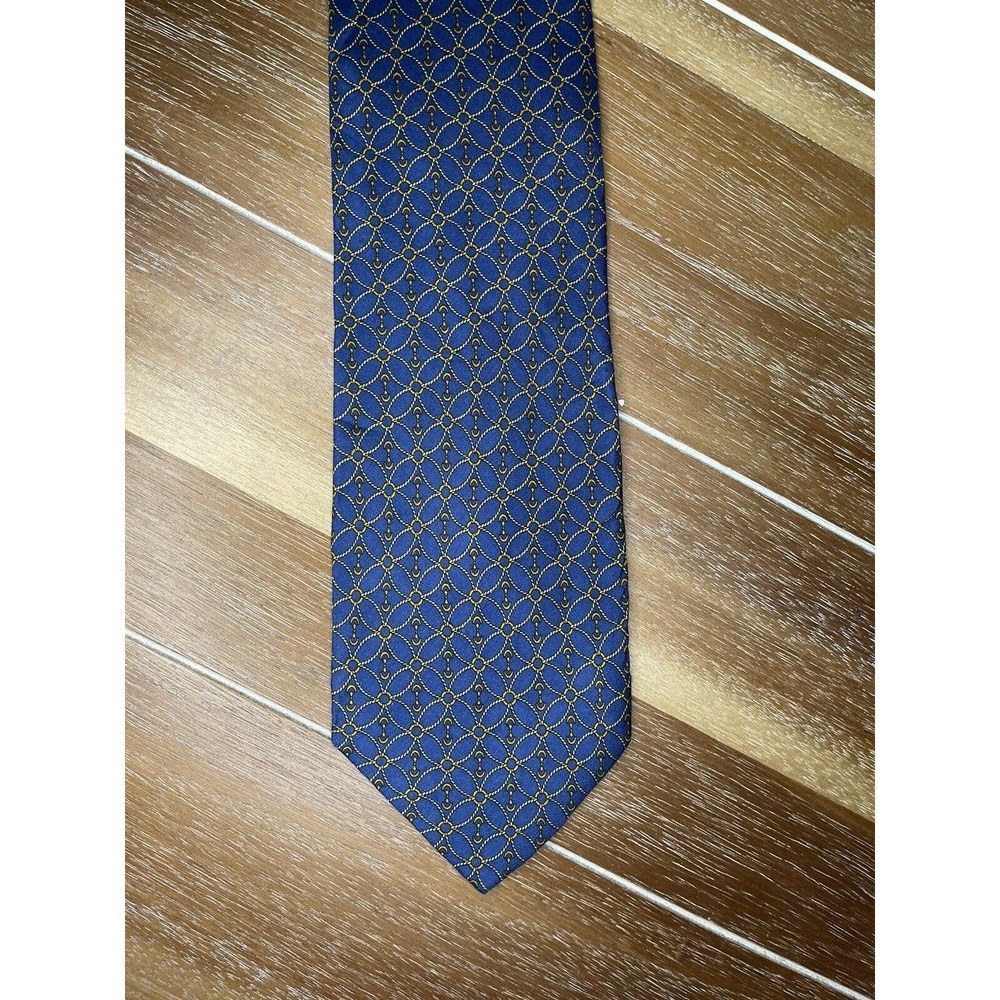 ANTICHE SETERIE Blue Yellow Silk Neck Tie Mens